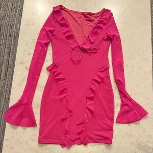 Elegant Pink Ruffle Dress small